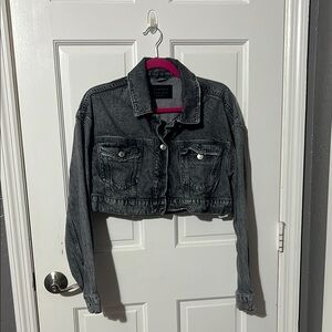 All Saints Gray Jean Jacket Cropped Modern Style